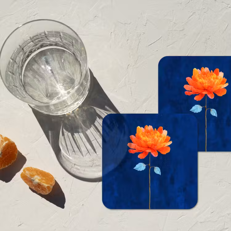 Bloem - Oranje - Bladeren onderzetter kurk middel -sfeer4