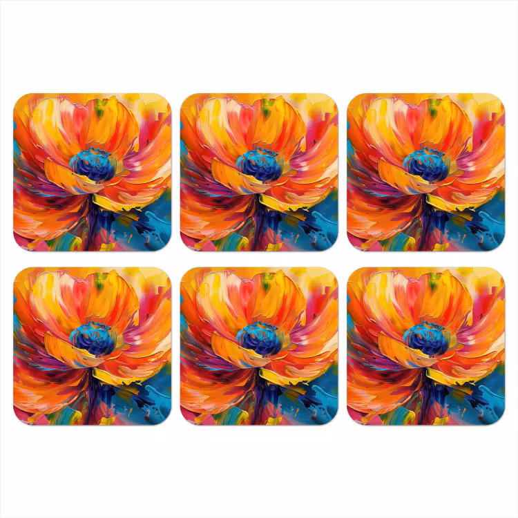Bloem - Verflook - Modern - Abstract - Kleuren onderzetter kurk middel -3d
