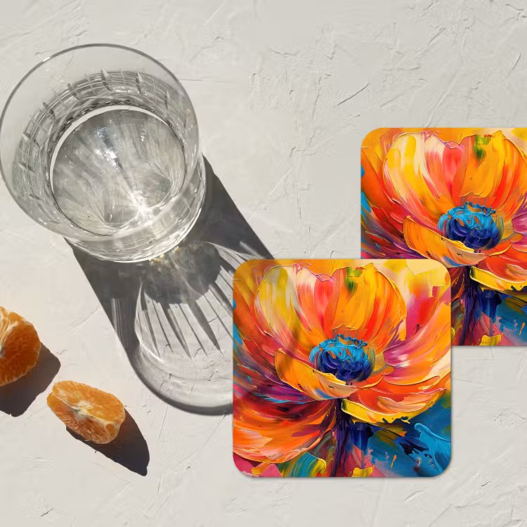 Bloem - Verflook - Modern - Abstract - Kleuren onderzetter kurk middel -sfeer4