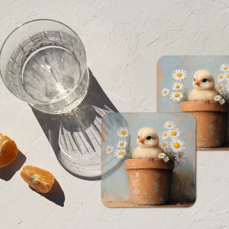 Bloempot - Kuiken - Bloemetjes onderzetter kurk middel -sfeer4