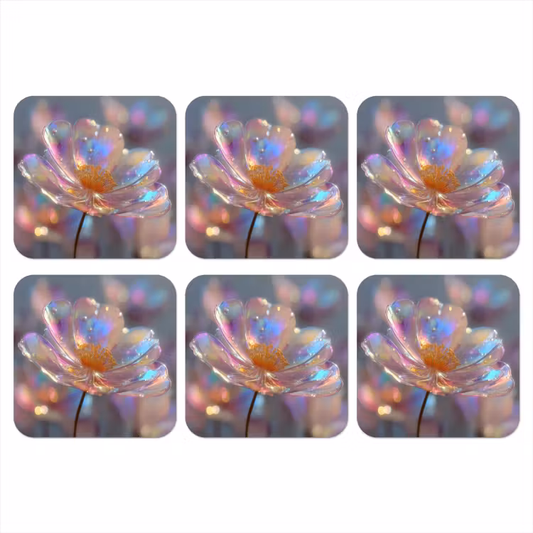 Bloem - Transparant - Pastelkleuren - Druppels onderzetter kurk middel -3d