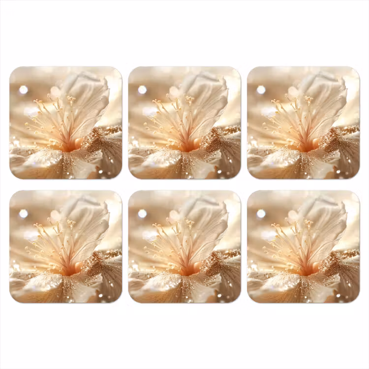 Bloem - Wit - Glitter - Goud - Modern onderzetter kurk middel -3d