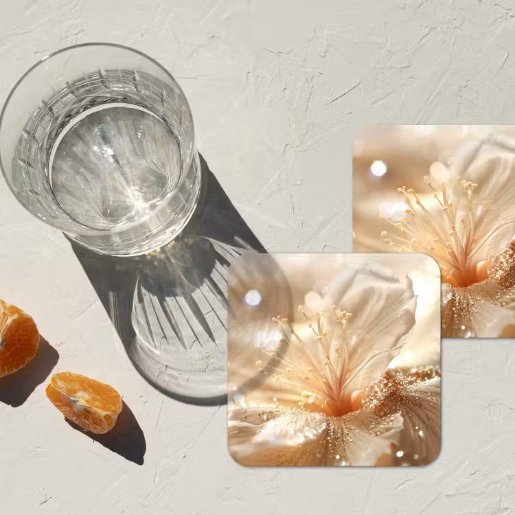 Bloem - Wit - Glitter - Goud - Modern onderzetter kurk middel -sfeer4