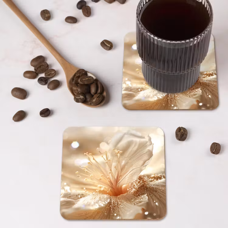 Bloem - Wit - Glitter - Goud - Modern onderzetter kurk middel -sfeer2