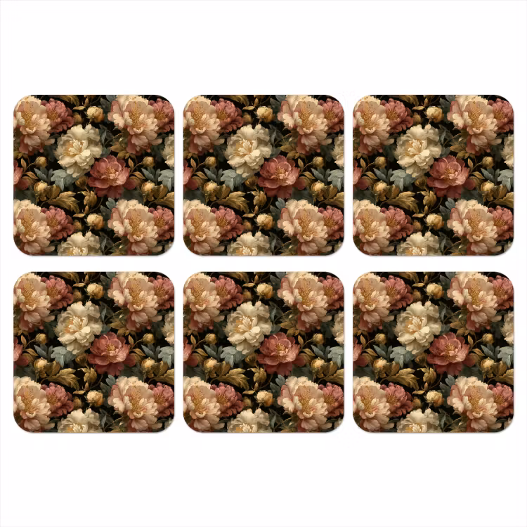 Bloemen - Barok - Patroon - Roze - Crème onderzetter kurk middel 366 -3d