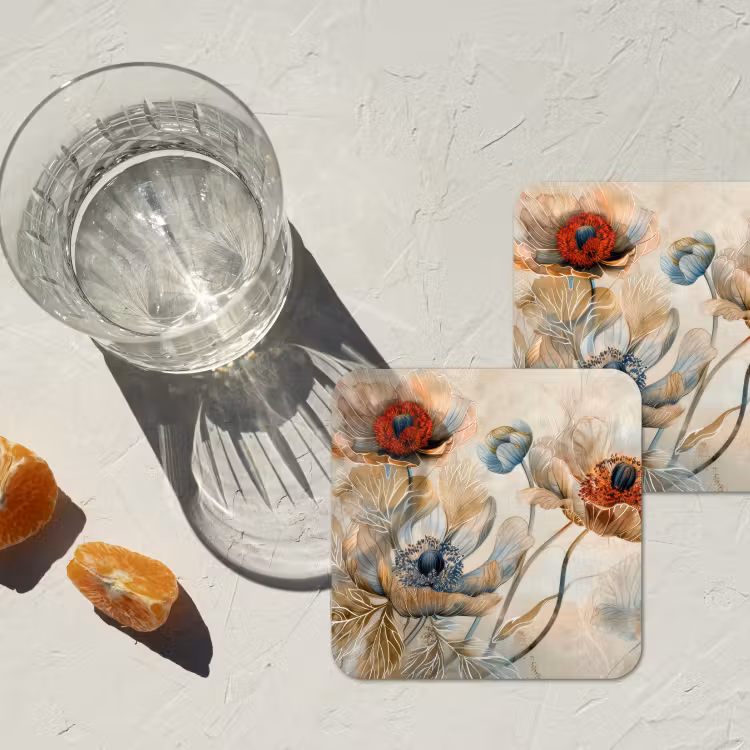 Bloemen - Beige - Modern - Illustratie onderzetter kurk middel -sfeer4