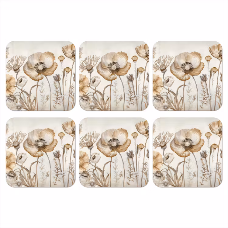Bloemen - Beige - Natuur - Illustratie onderzetter kurk middel -3d