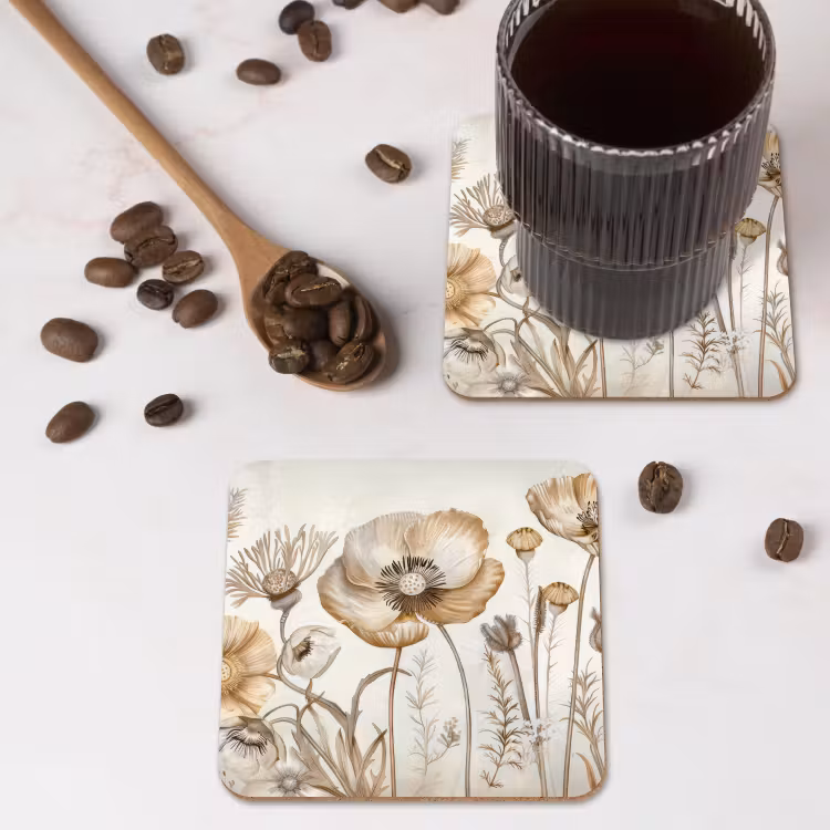 Bloemen - Beige - Natuur - Illustratie onderzetter kurk middel -sfeer2