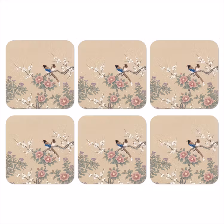 Bloemen - Vogels - Bloemen onderzetter kurk middel -3d