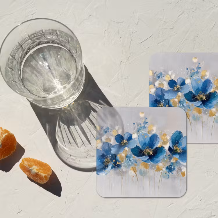 Bloemen - Blauw - Abstract onderzetter kurk middel -sfeer4