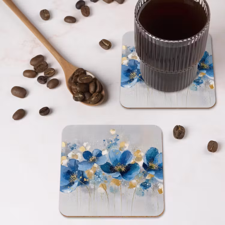 Bloemen - Blauw - Abstract onderzetter kurk middel -sfeer2