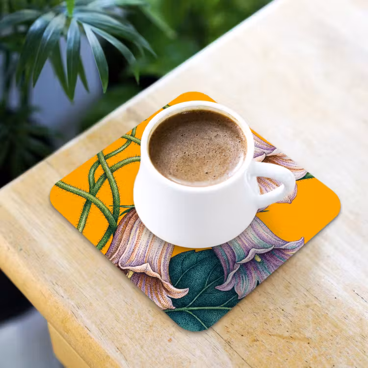 Coaster - Flowers - Botanical - Yellow - Bloemen - Botanisch - Geel onderzetter kurk middel