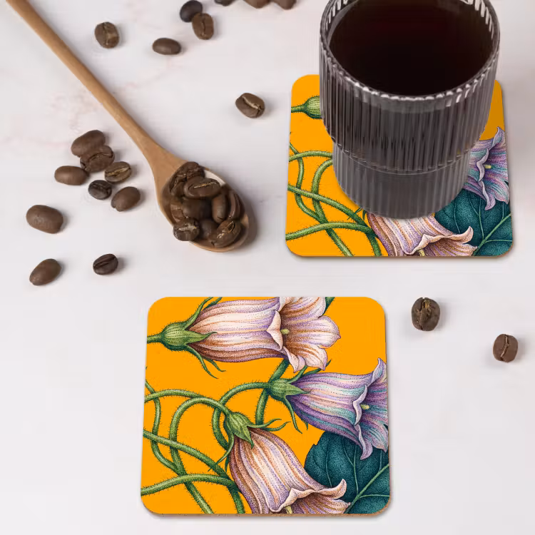 Coaster - Flowers - Botanical - Yellow - Bloemen - Botanisch - Geel onderzetter kurk middel