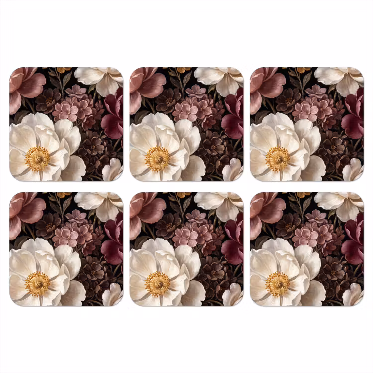 Bloemen - Boeket - Klassiek - Donker - Rood onderzetter kurk middel -3d