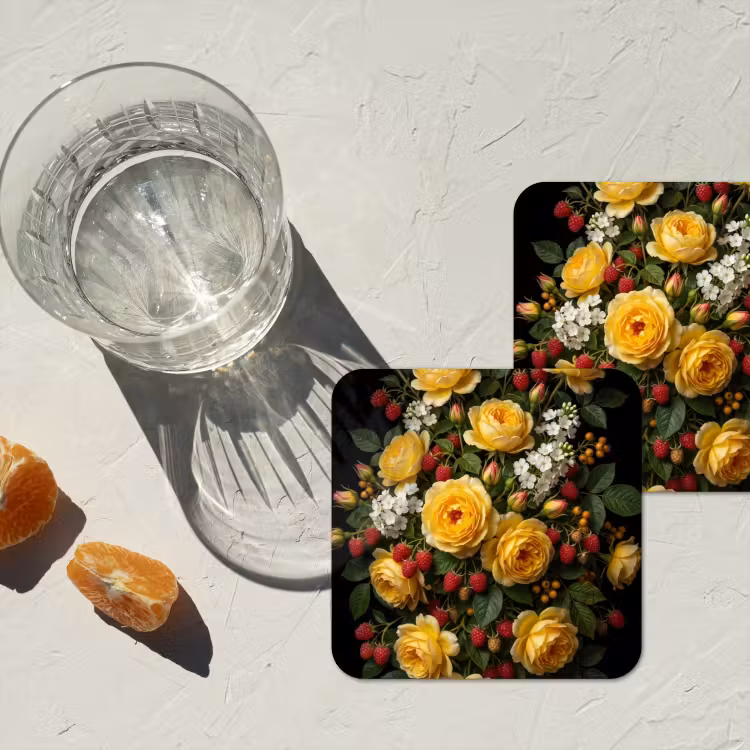 Bloemen - Boeket - Natuur - Klassiek - Geel onderzetter kurk middel -sfeer4