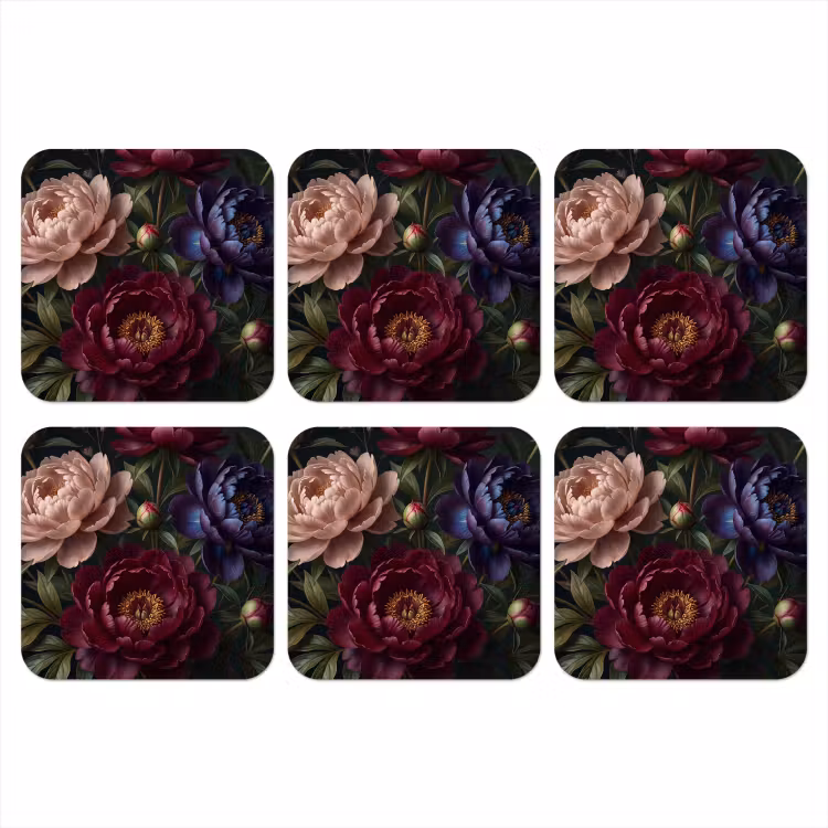 Bloemen - Boeket - Natuur - Modern - Donker onderzetter kurk middel -3d
