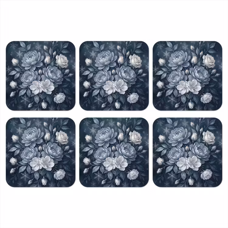 Bloemen - Boeket - Winter - Abstract - Blauw onderzetter kurk middel -3d