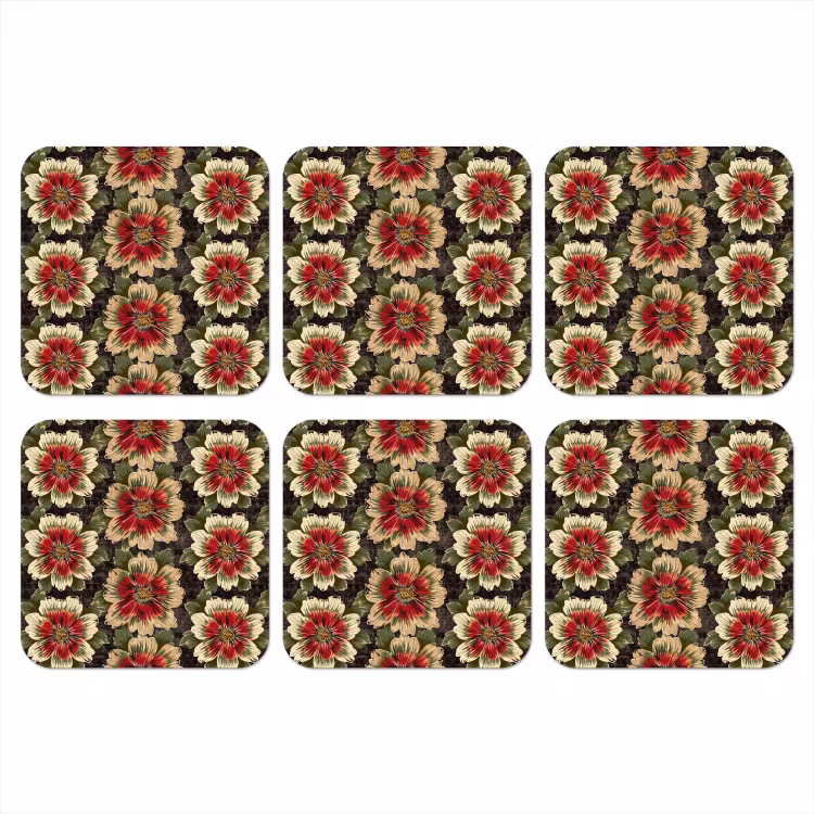 Bloemen - Klassiek - Patroon - Rood onderzetter kurk middel 366 -3d
