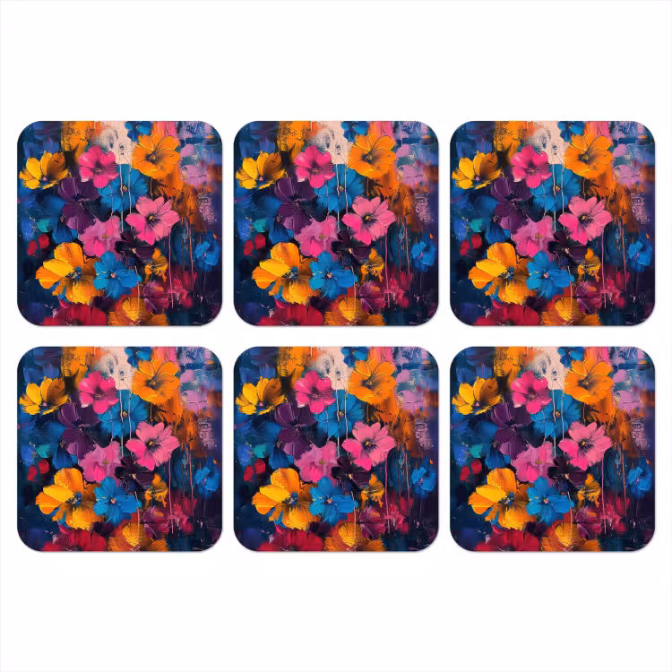 Bloemen - Kleurrijk - Abstract - Modern onderzetter kurk middel -3d