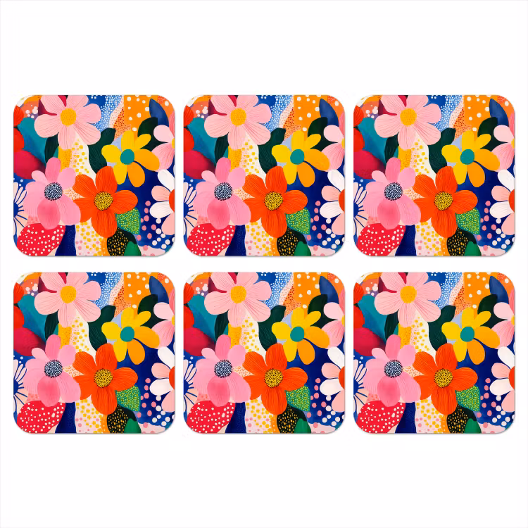 Bloemen - Kleurrijk - Stippen onderzetter kurk middel -3d