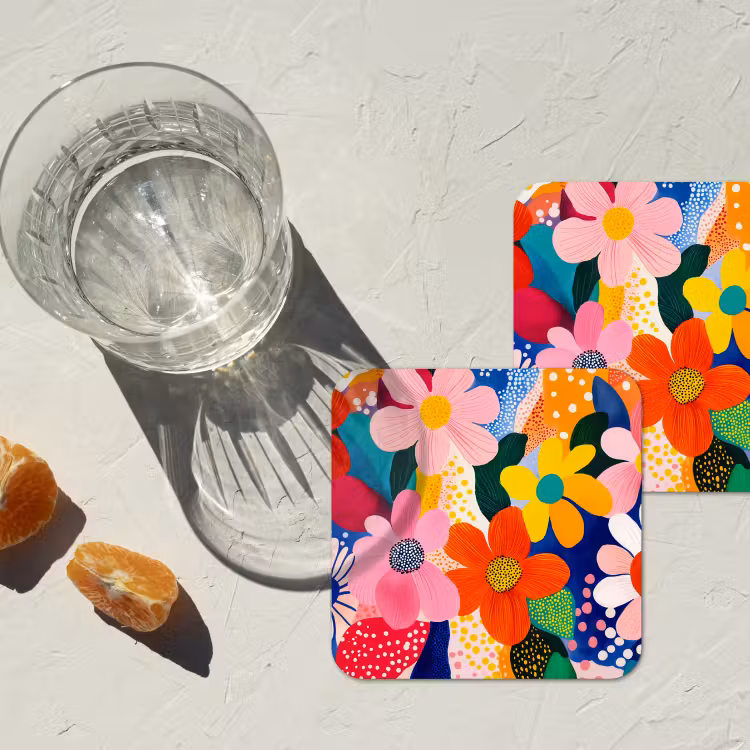 Bloemen - Kleurrijk - Stippen onderzetter kurk middel -sfeer4