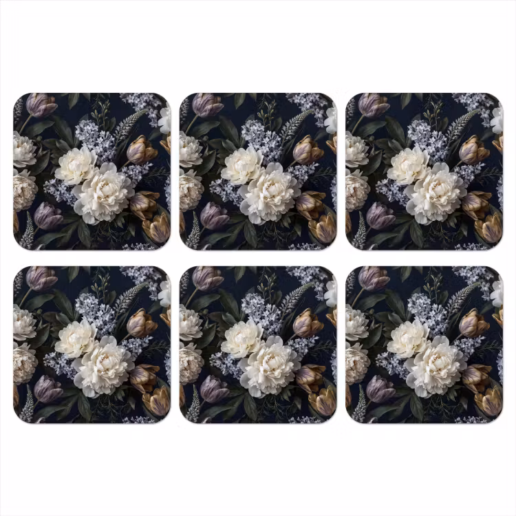 Bloemen - Donker - Elegant - Natuur - Wit onderzetter kurk middel -3d