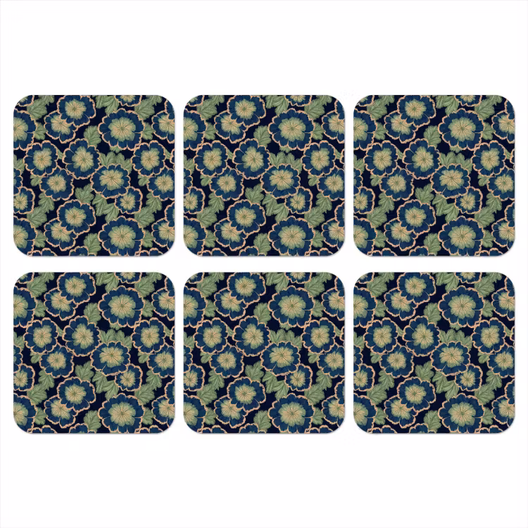 Bloemen - Borduurwerk - Patroon - Blauw - Groen onderzetter kurk middel 366 -3d
