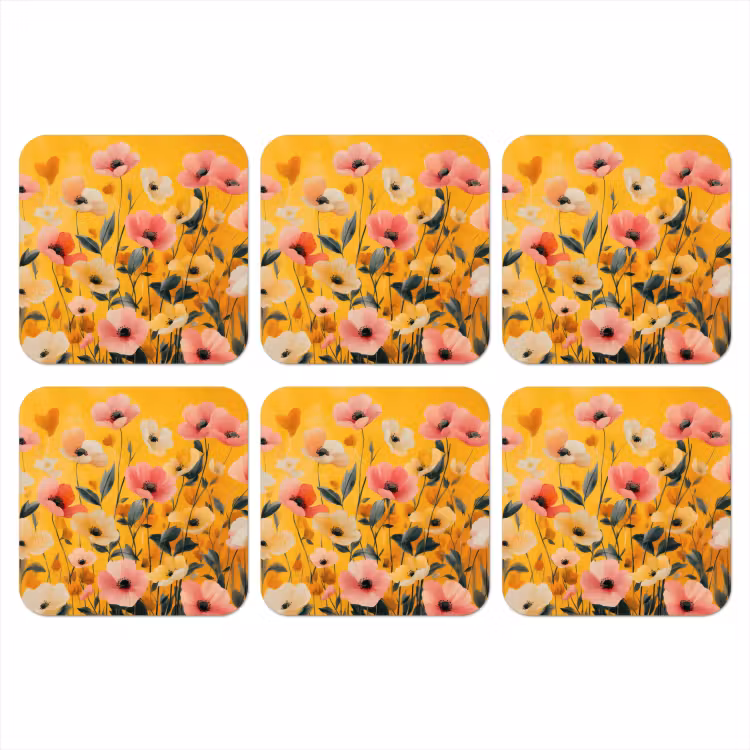 Bloemen - Veld - Geel onderzetter kurk middel -3d