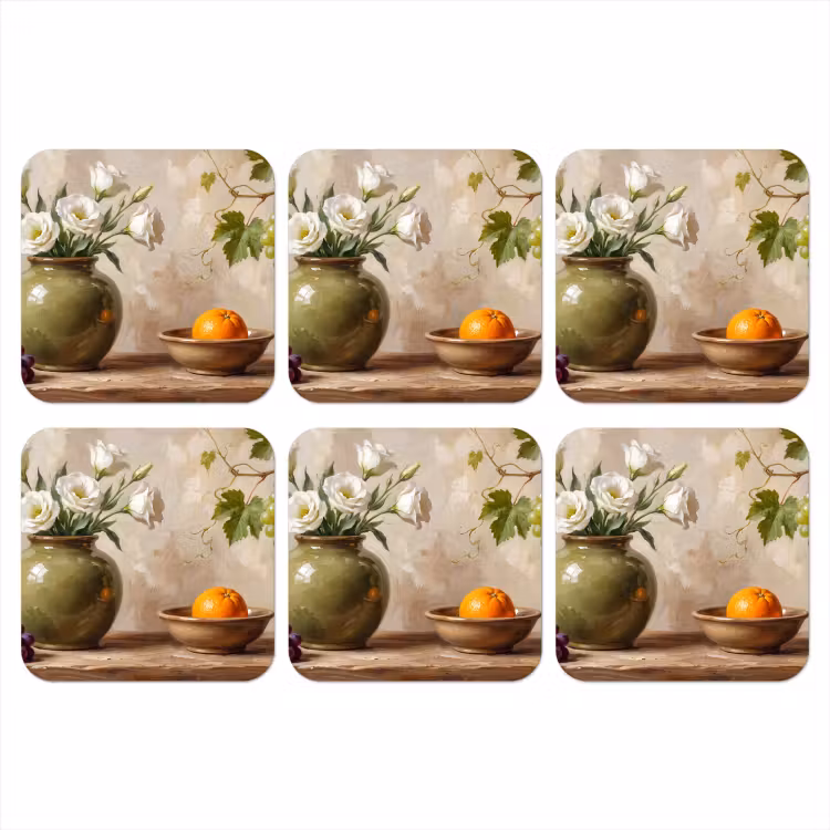 Coaster - Flowers - Fruit - Still Life - Bloemen - Fruit - Stilleven onderzetter kurk middel