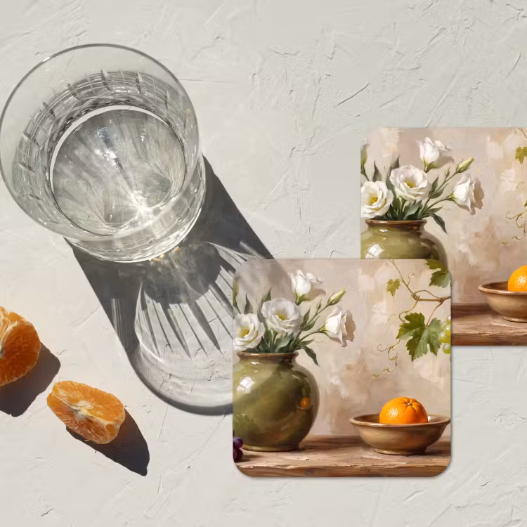 Coaster - Flowers - Fruit - Still Life - Bloemen - Fruit - Stilleven onderzetter kurk middel