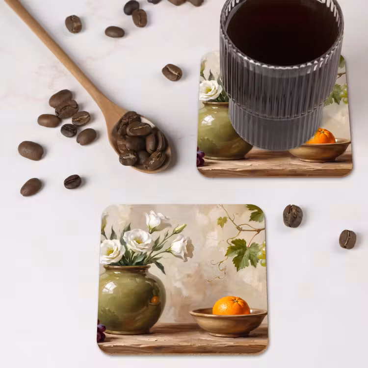 Coaster - Flowers - Fruit - Still Life - Bloemen - Fruit - Stilleven onderzetter kurk middel