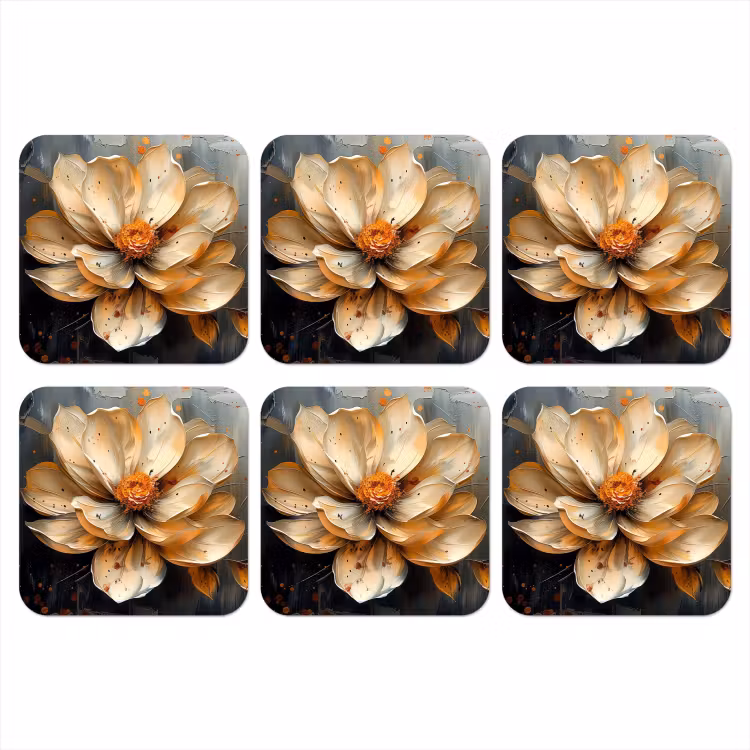 Bloemen - Goud - Kunst - Zwart - Modern onderzetter kurk middel -3d