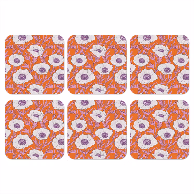 Bloemen - Grafisch - Oranje onderzetter kurk middel 366 -3d