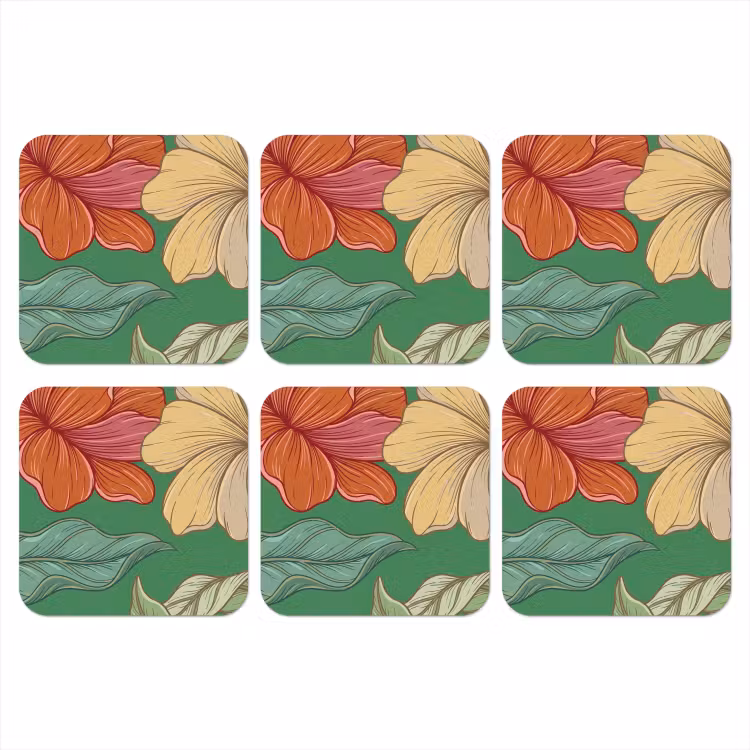 Coaster - Flowers - Greenery - Illustration - Bloemen - Groen - Illustratie onderzetter kurk middel