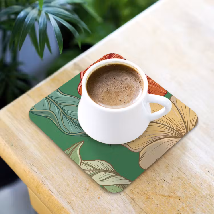 Coaster - Flowers - Greenery - Illustration - Bloemen - Groen - Illustratie onderzetter kurk middel