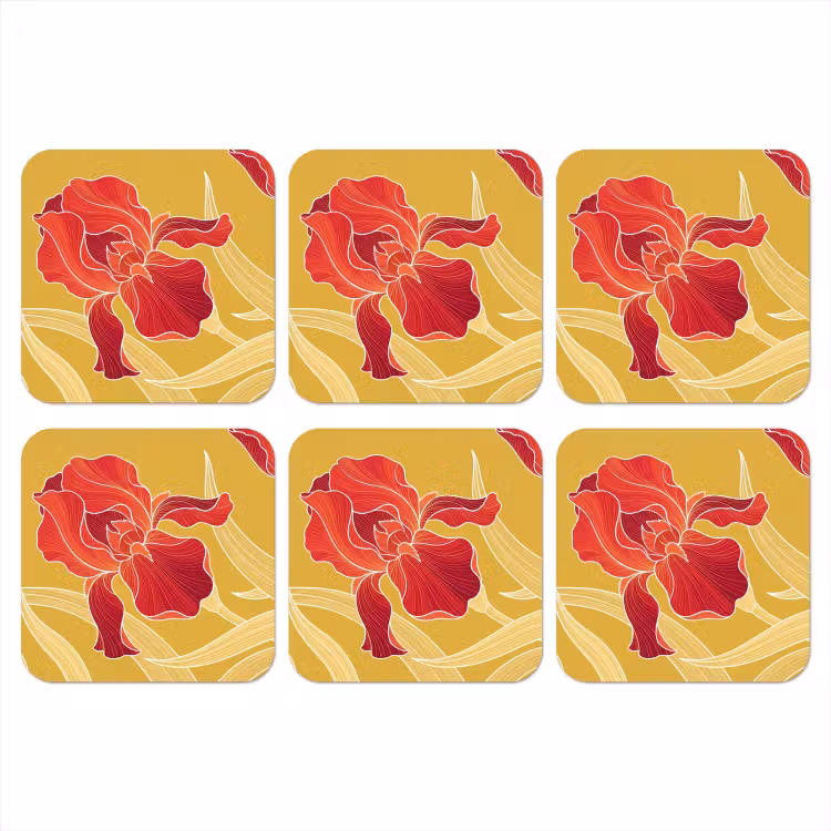 Coaster - Flowers - Illustration - Red - Bloemen - Illustratie - Rood onderzetter kurk middel