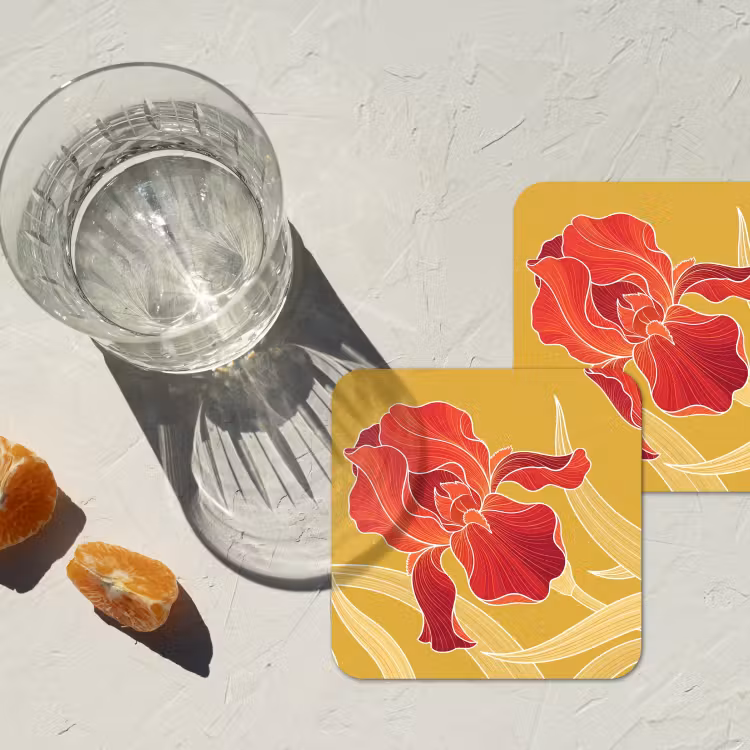 Coaster - Flowers - Illustration - Red - Bloemen - Illustratie - Rood onderzetter kurk middel