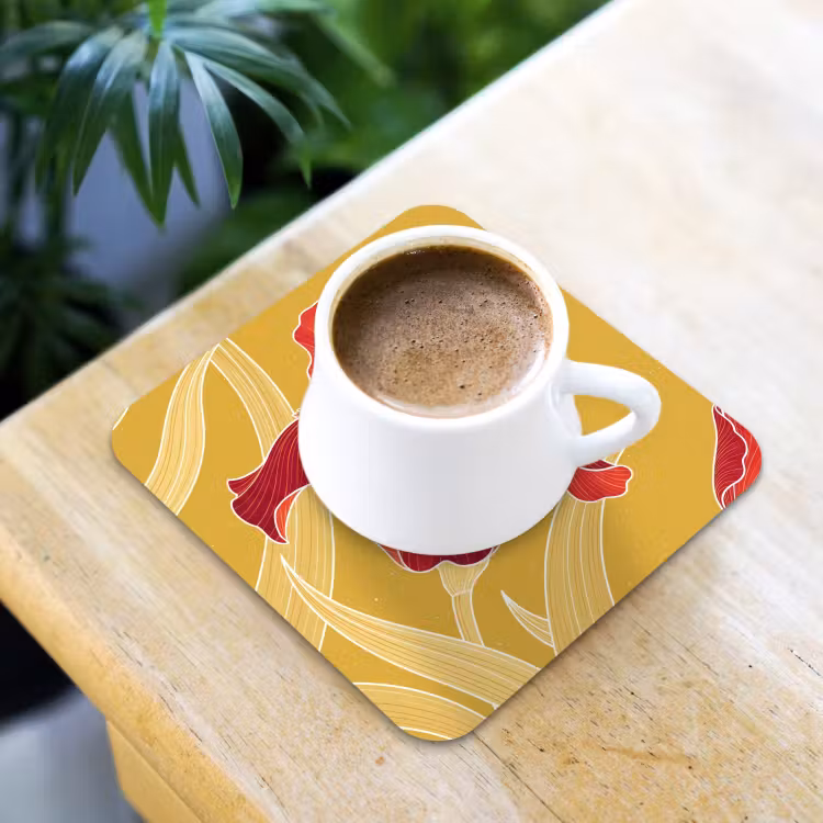 Coaster - Flowers - Illustration - Red - Bloemen - Illustratie - Rood onderzetter kurk middel