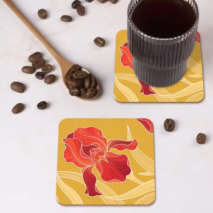 Coaster - Flowers - Illustration - Red - Bloemen - Illustratie - Rood onderzetter kurk middel