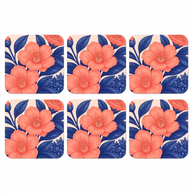 Coaster - Flowers - Leaves - Botanical - Bloemen - Bladeren - Botanisch onderzetter kurk middel