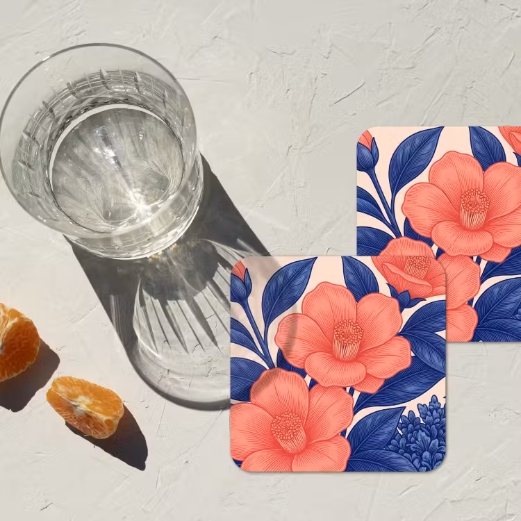 Coaster - Flowers - Leaves - Botanical - Bloemen - Bladeren - Botanisch onderzetter kurk middel