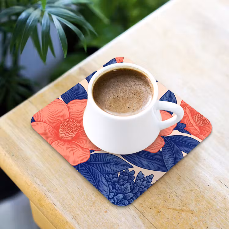 Coaster - Flowers - Leaves - Botanical - Bloemen - Bladeren - Botanisch onderzetter kurk middel