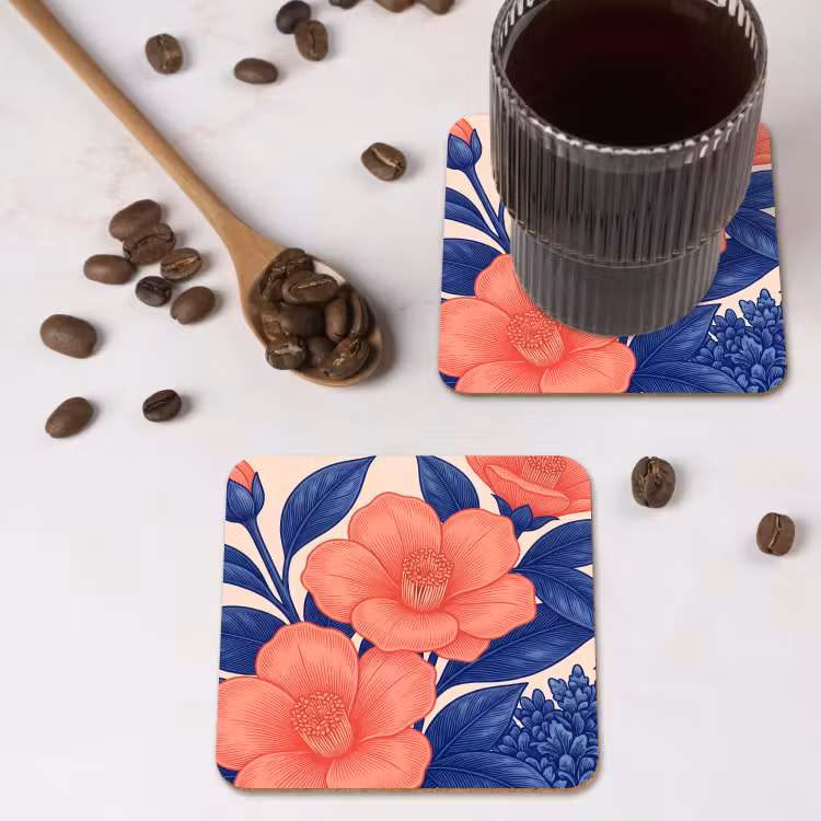 Coaster - Flowers - Leaves - Botanical - Bloemen - Bladeren - Botanisch onderzetter kurk middel