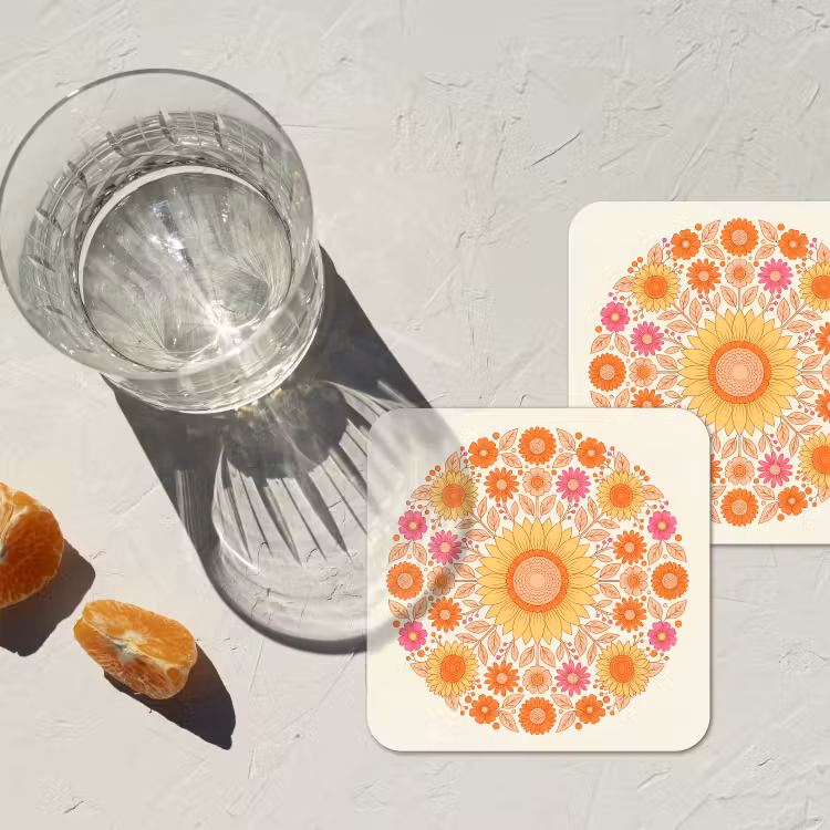 Bloemen - Mandala - Patroon - Kleurrijk onderzetter kurk middel -sfeer4