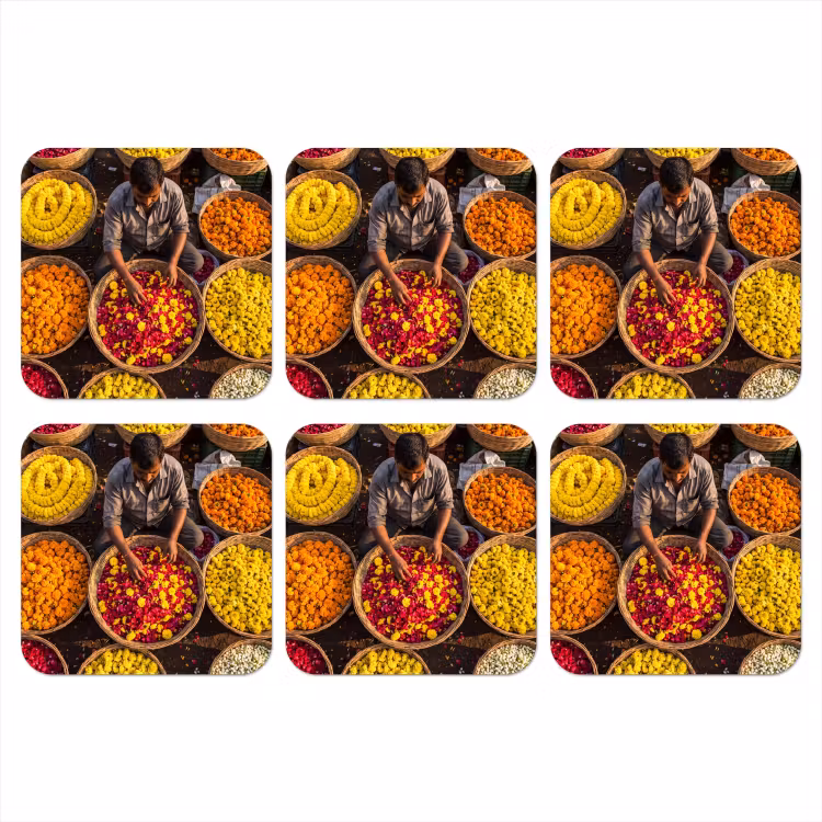 Coaster - Flowers - Market - Colorful - Bloemen - Markt - Kleurrijk onderzetter kurk middel