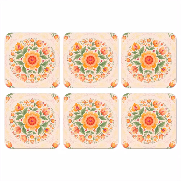 Bloemen - Patroon - Decoratief - Oranje onderzetter kurk middel -3d