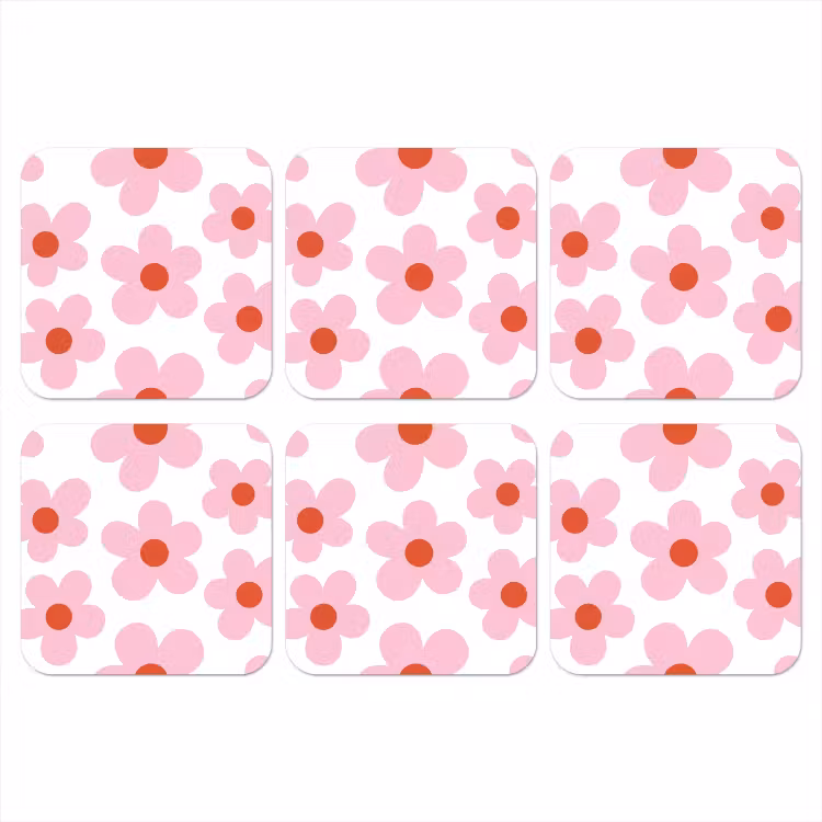 Bloemen - Patroon - Modern - Roze - Wit onderzetter kurk middel -3d