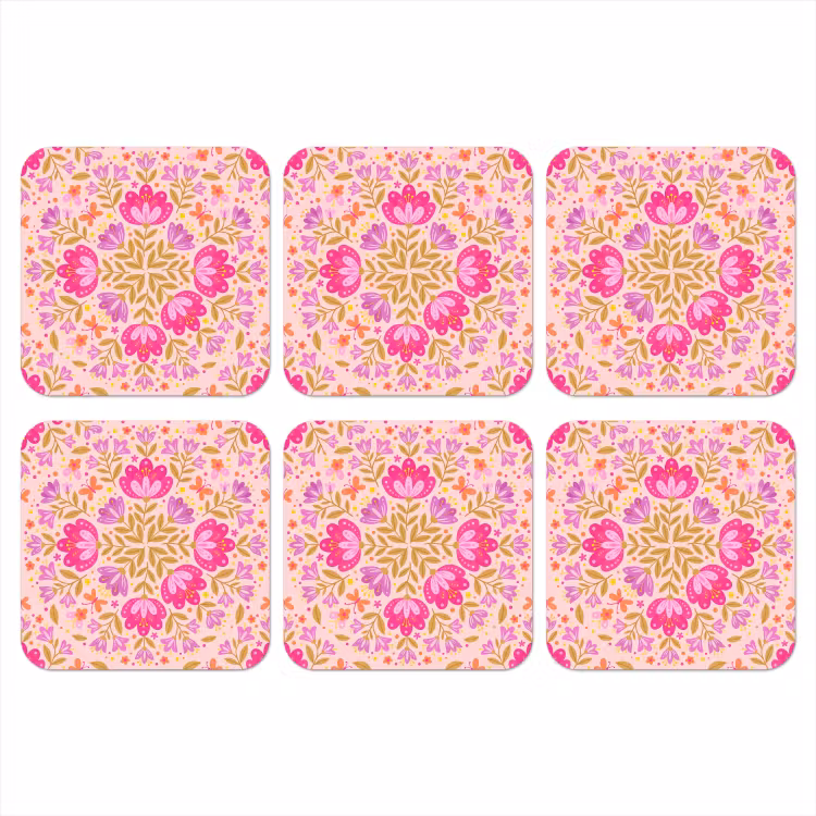 Bloemen - Patroon - Natuur - Abstract - Roze onderzetter kurk middel -3d
