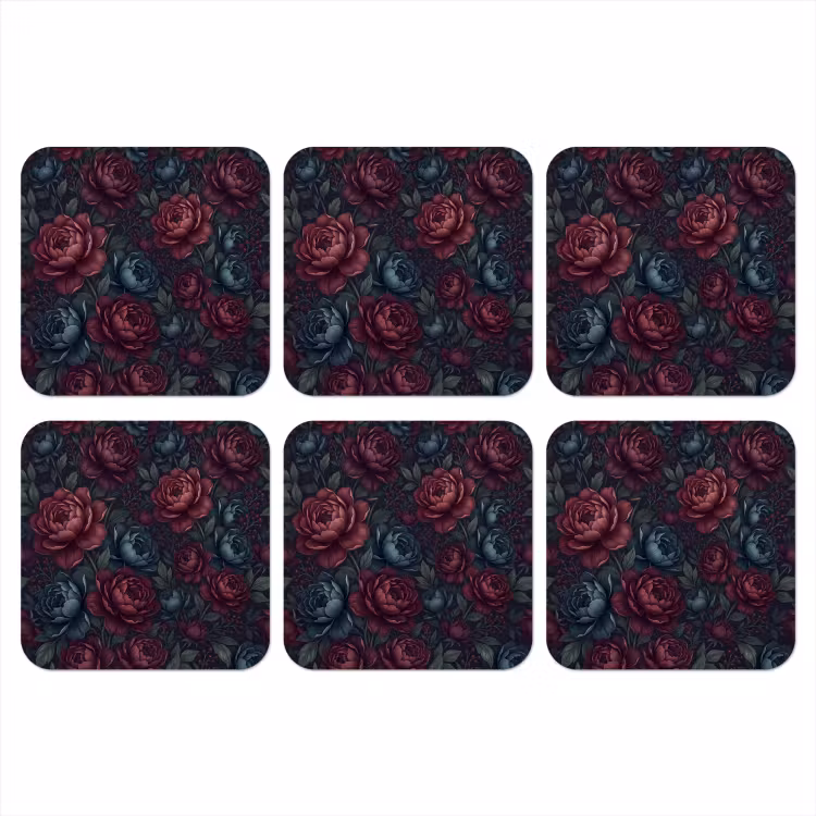 Bloemen - Patroon - Natuur - Klassiek - Donker onderzetter kurk middel -3d
