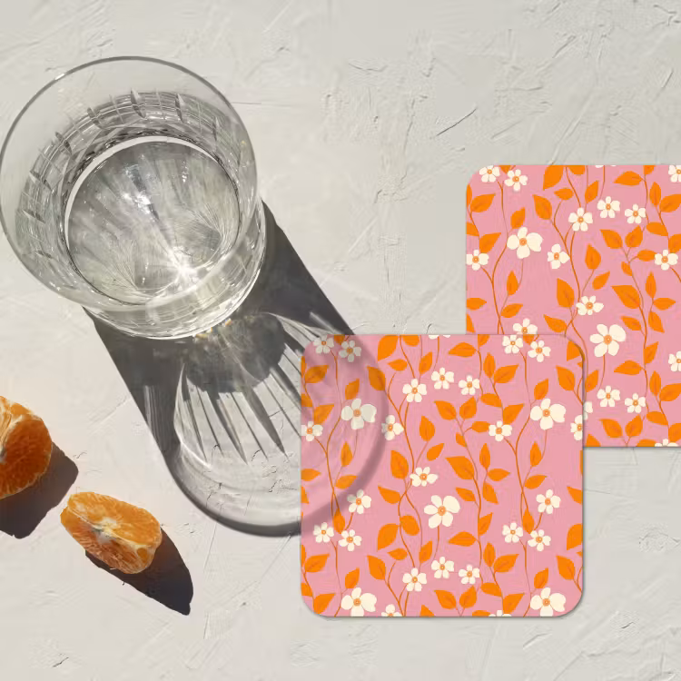 Bloemen - Patroon - Oranje onderzetter kurk middel 366 -sfeer4